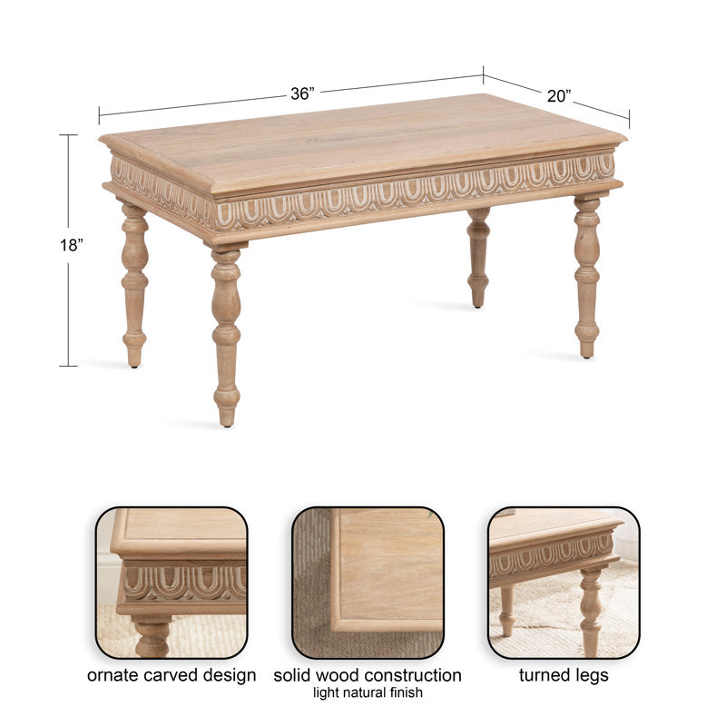 Rectangular teak wood coffee table with turned legs