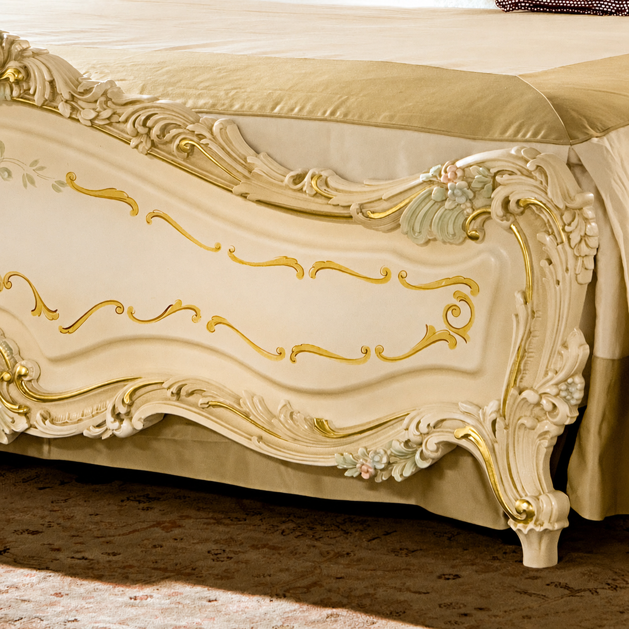 Handcrafted carved teak wood designer bed for luxury bedroom