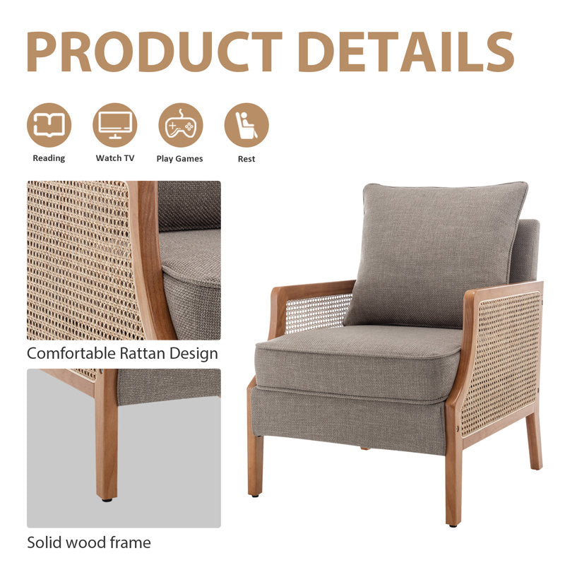 Mid-century modern teak wood armchair with cane panel