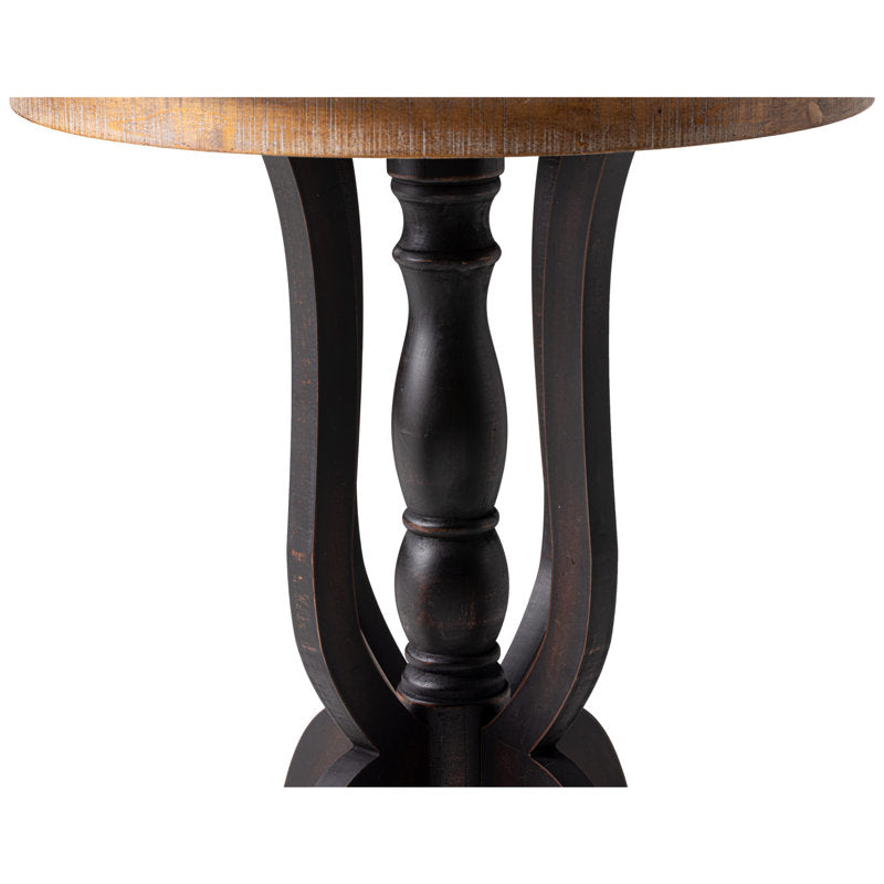 Luxury round teak wood end table with black carved legs