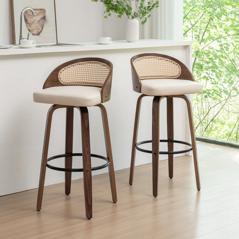 Modern rattan back teak wood dining bar chair
