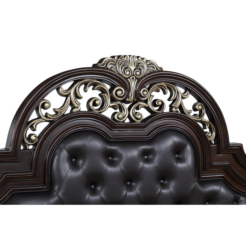 Luxury carved teak wood bed walnut finish
