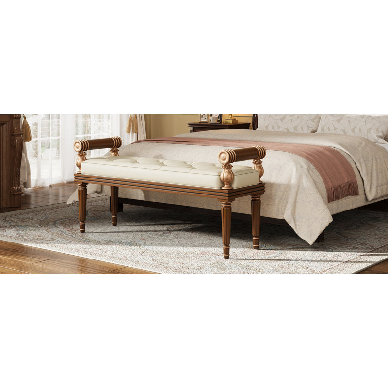 Classic wooden entryway bench with cushion