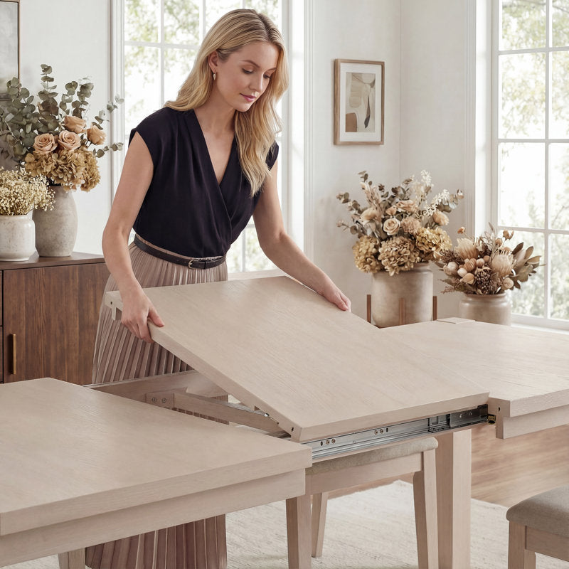 Elegant rectangular teak wood dining set for family gatherings