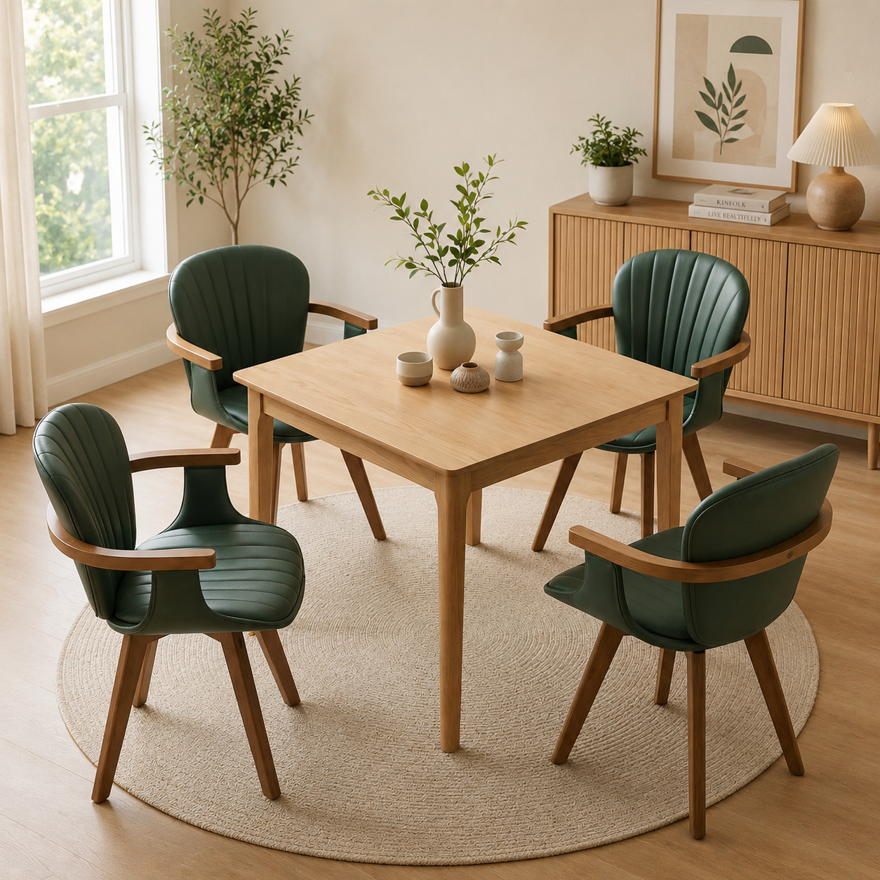 Space saving 4 seater teak dining table set