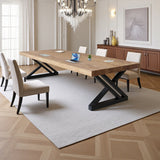 Contemporary wooden dining table with metal cross legs