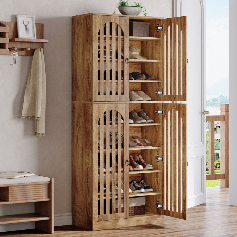 Premium teak wood accent cabinet with slatted design