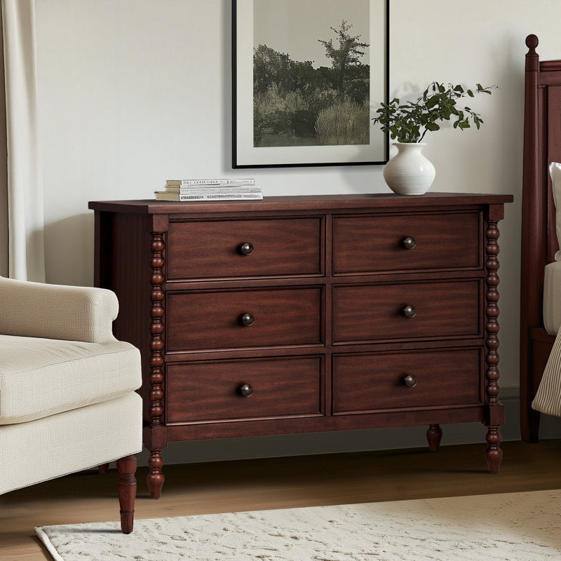 Premium teak wood dresser with six drawers