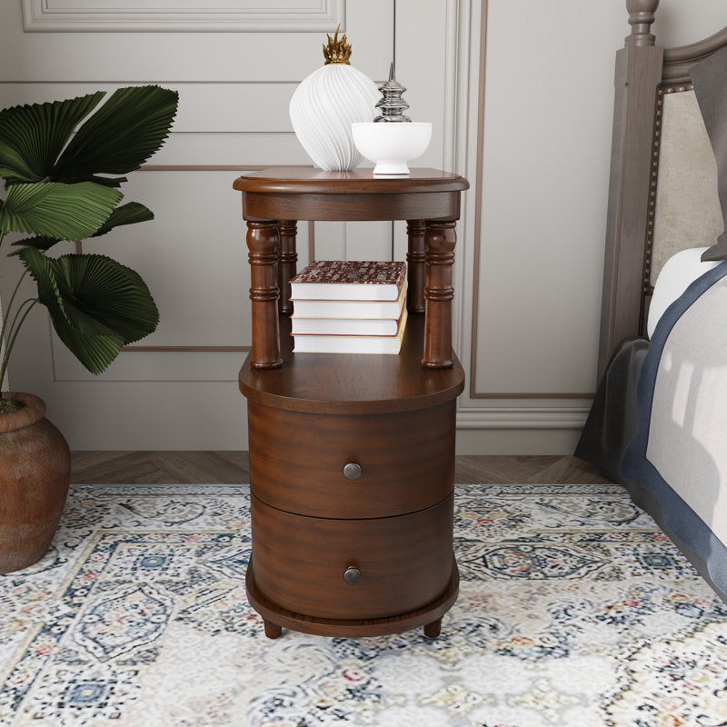 Handcrafted teak wood sofa end table with shelf