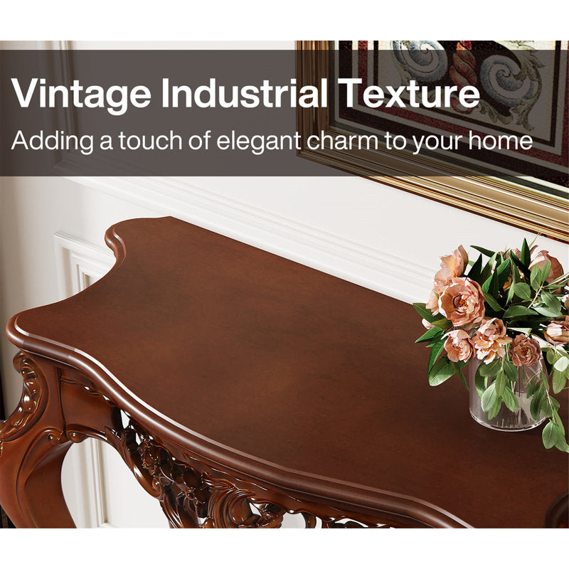 Classic handcrafted console table with ornate teak wood carvings