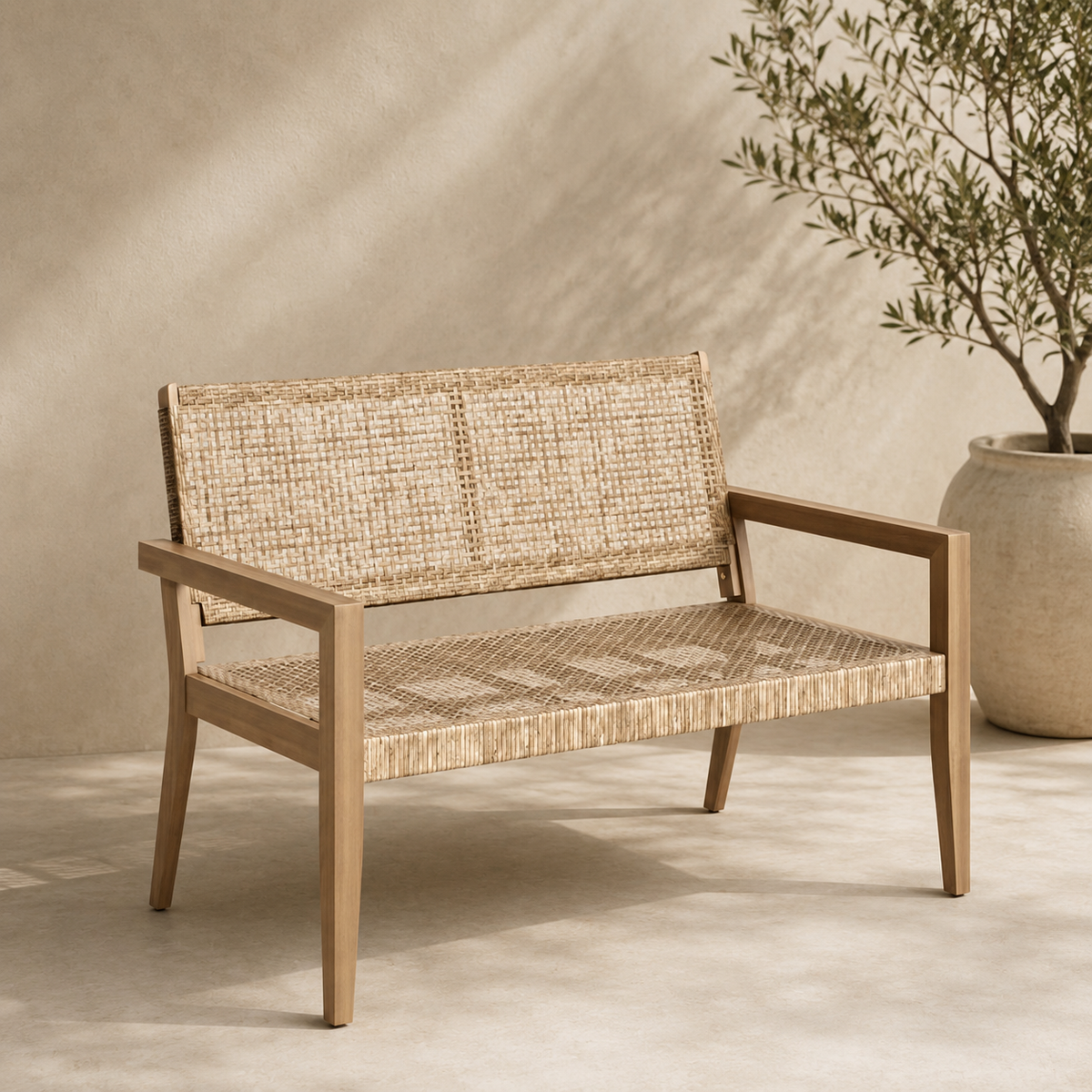 Solid teak wood cane loveseat sofa