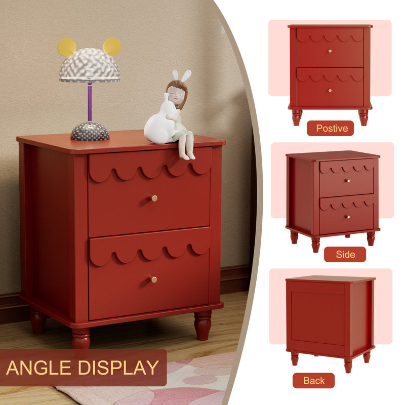 Contemporary teak wood bedside cabinet in red finish