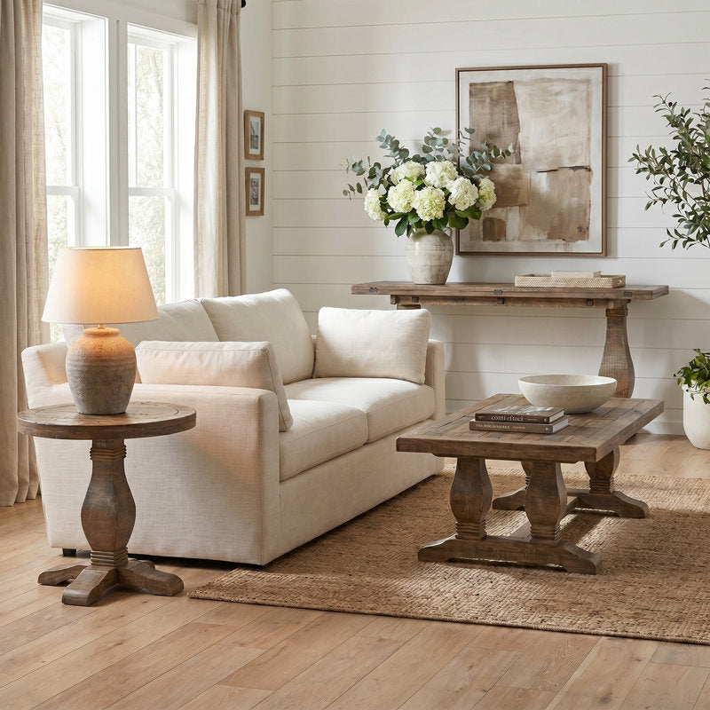 Handcrafted teak wood accent table for living room