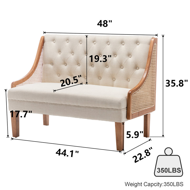 Modern cane and teak wood loveseat for living room seating