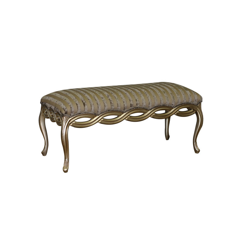 Luxury solid teak wood curved upholstered bench for bedroom and entryway