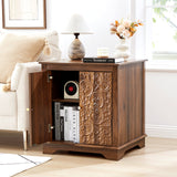 Solid teak wood accent cabinet with double carved doors