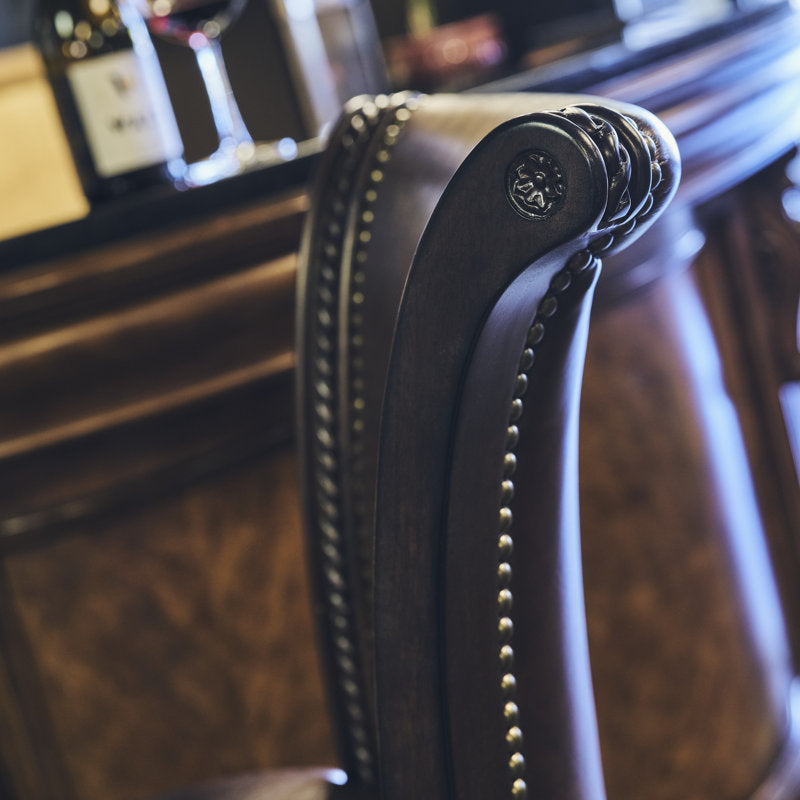 Premium leather upholstered teak wood stools set of four