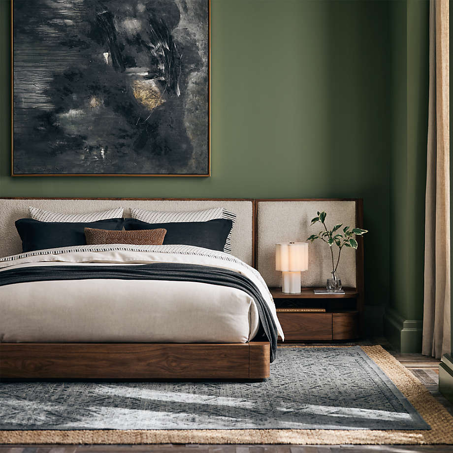 Premium teak wood bedroom furniture with fabric headboard