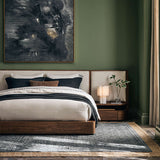 Premium teak wood bedroom furniture with fabric headboard