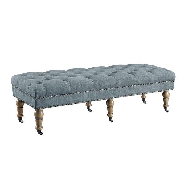 Premium fabric upholstered bench with teak wood legs