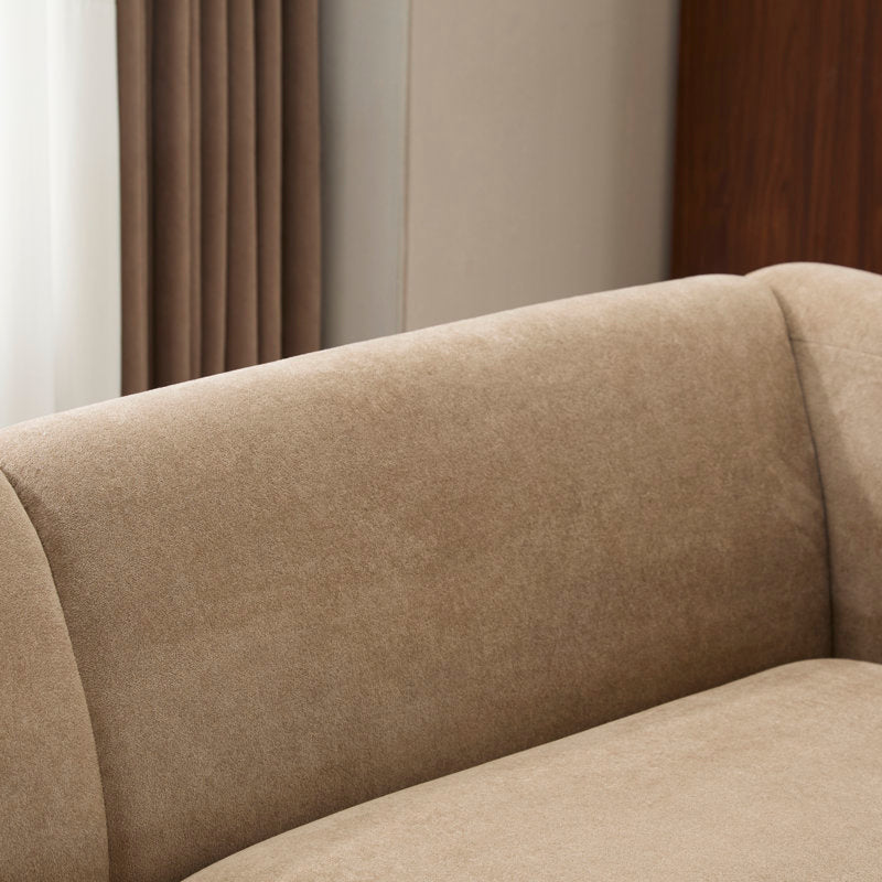 Handcrafted teak wood sofa with rounded armrests