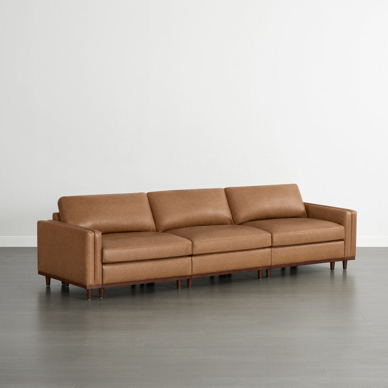 Durable teak wood leather seating sofa set