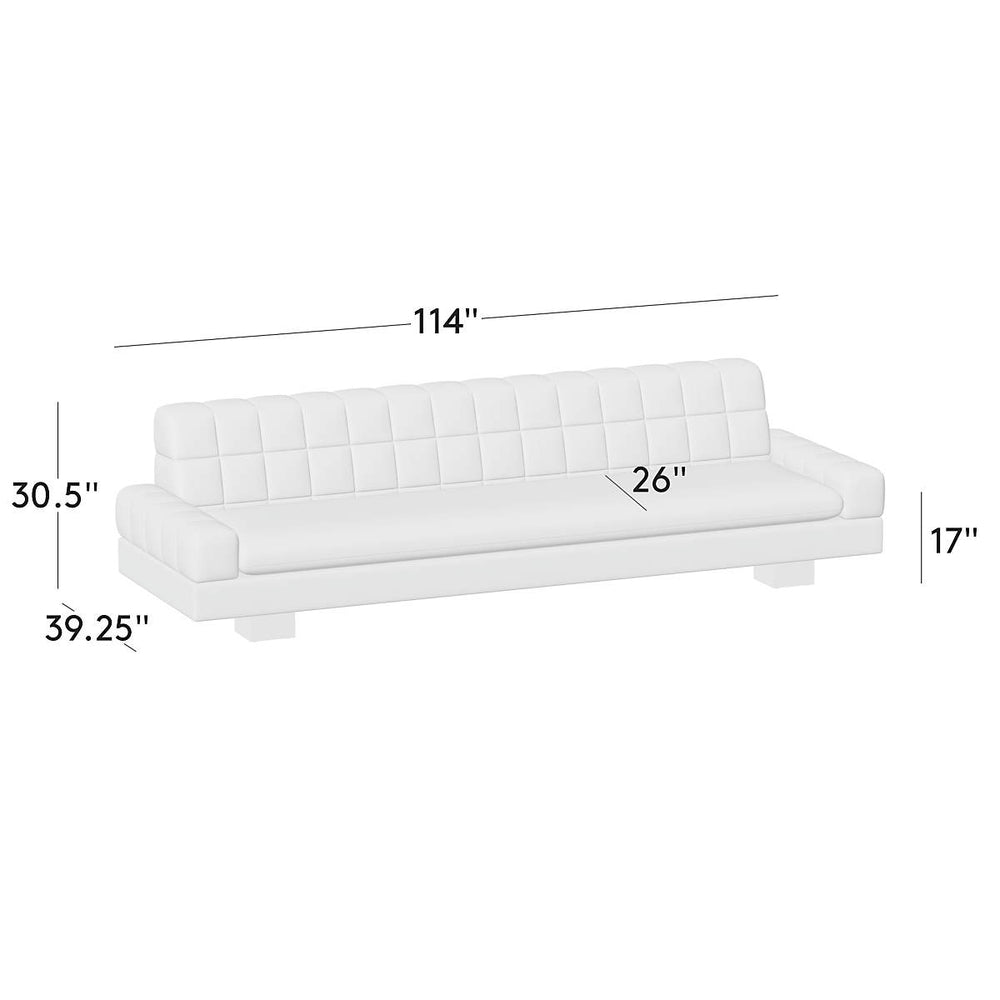 Elegant beige upholstered sofa with solid teak wood frame