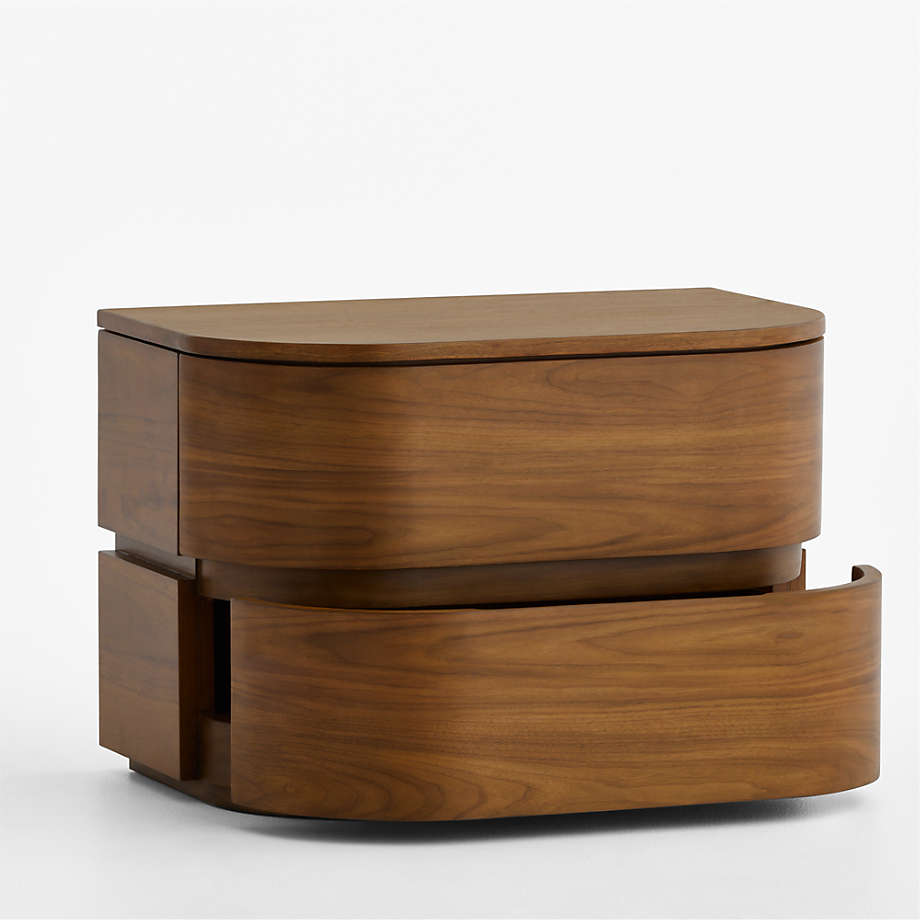 Contemporary curved teak wood side table for bedroom
