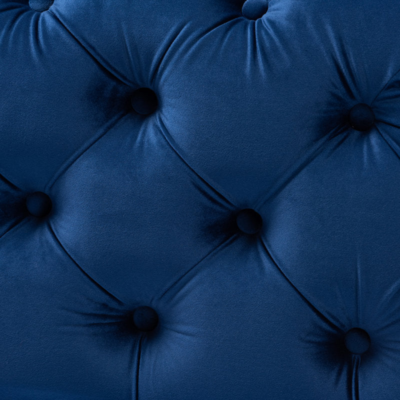 Decorative blue velvet footrest and coffee table ottoman