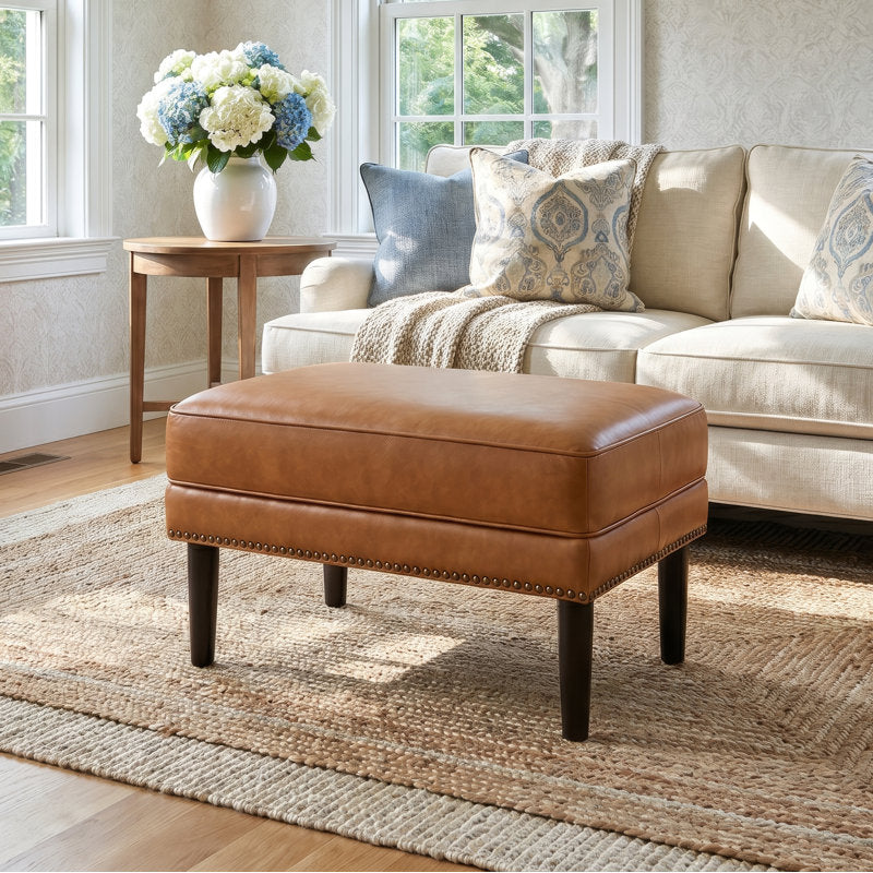 Modern rectangular ottoman with nailhead trim
