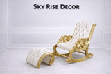 Luxury Teak Wood Rocking Chair with Ottoman – Handcrafted Royal Solid Wood Rocking Lounge Chair