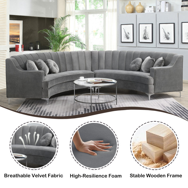 Modern semi-circular teak wood living room sofa