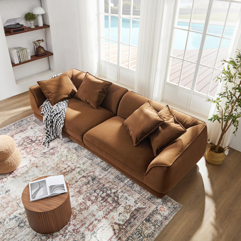 Premium fabric upholstered teak wood sofa