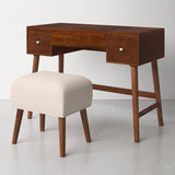 Mid-century teak wood console desk with stool