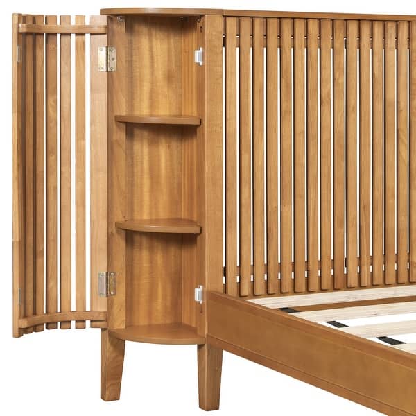 Contemporary solid wood bed with side storage