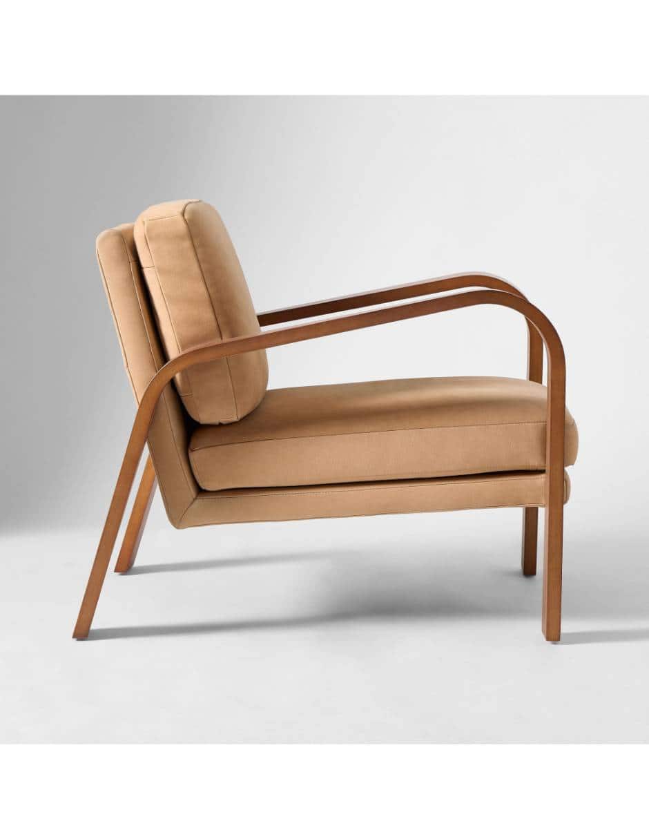 Comfortable wooden armchair with soft cushion seating