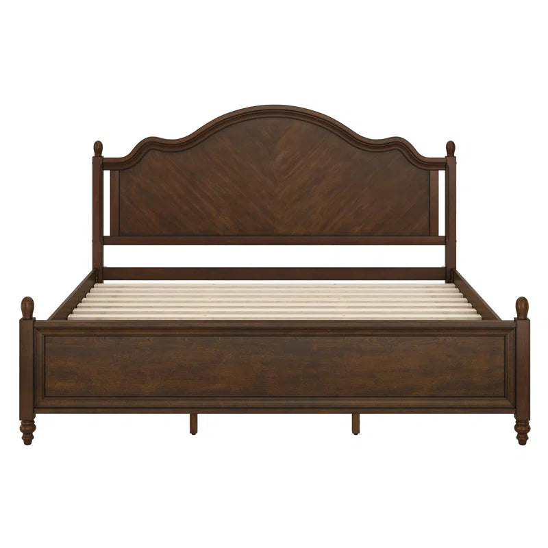 Durable hardwood bed frame with curved headboard