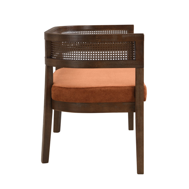 Luxury Teak Wood 2 Seater Sofa Chair with Boucle Fabric Upholstery & Cane Back | Designer Wooden Sofa