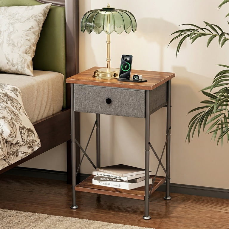 Industrial bedside table with metal frame