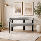 Luxury 2 Seater Metal Frame Sofa Bench | Modern Fabric Upholstered Couch | Sky Rise Decor Designer Seating