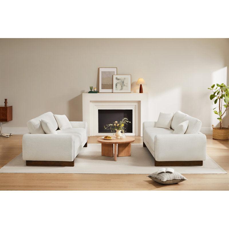 Minimalist teak wood sofa with high-density foam cushions