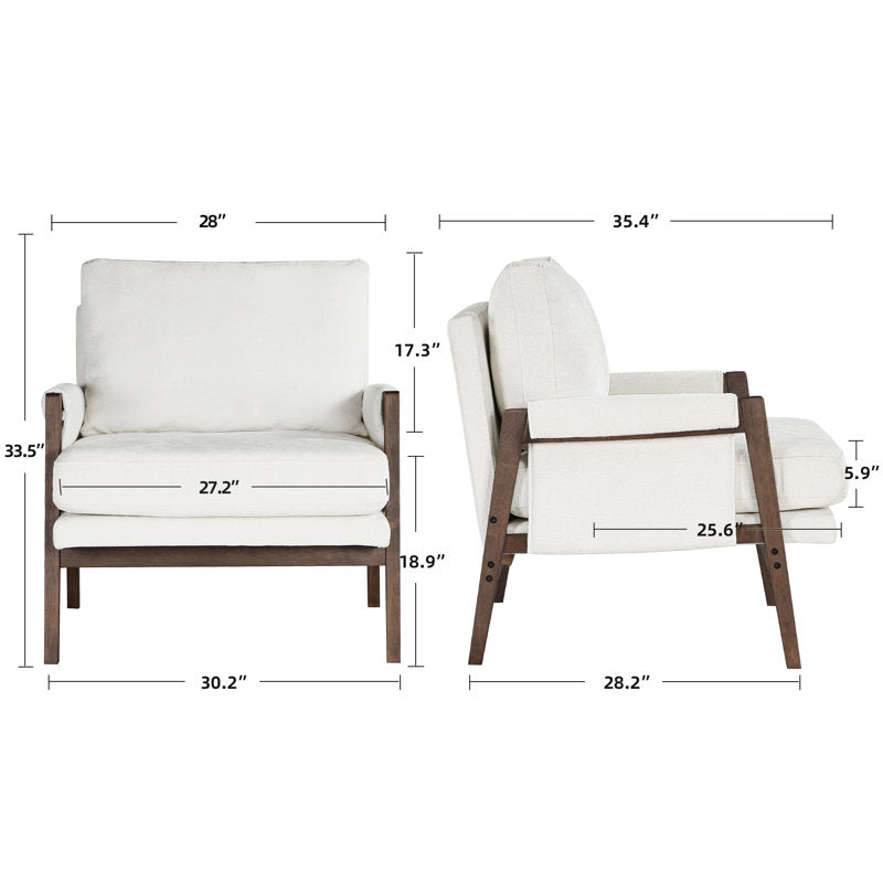modern cream accent chair with wooden frame