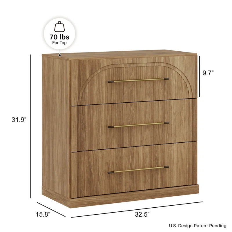 Elegant modern bedroom dresser with fluted drawer fronts