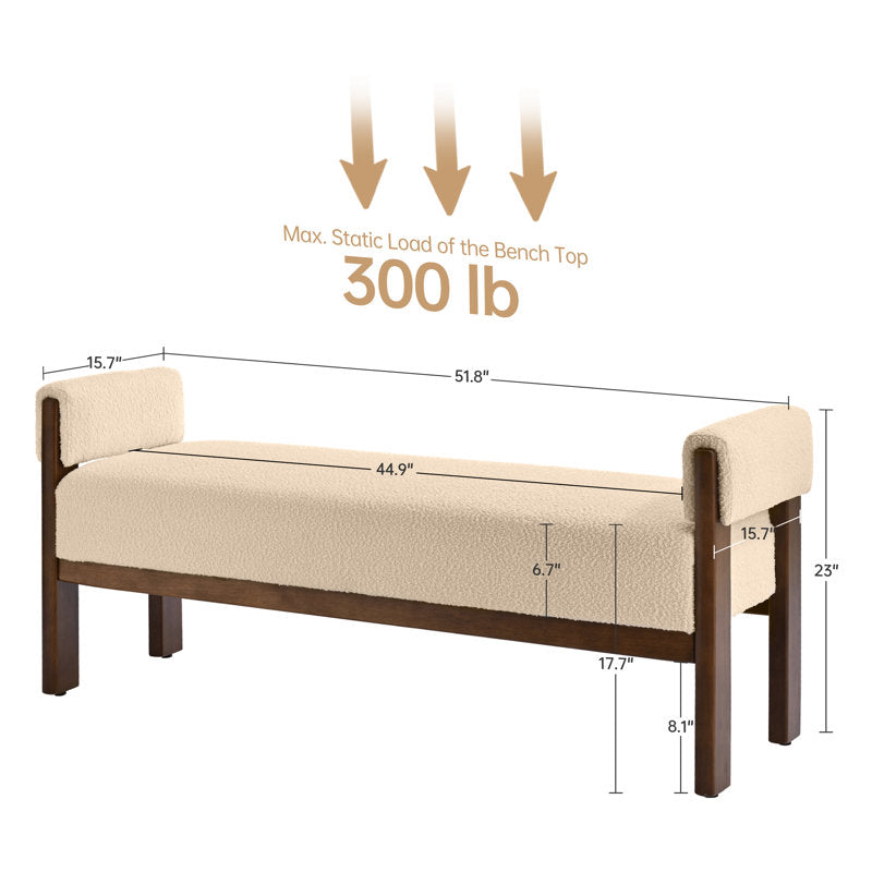 Contemporary teak wood hallway bench with soft upholstery
