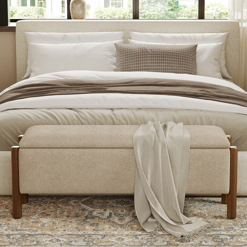Contemporary teak wood ottoman bench for bedroom