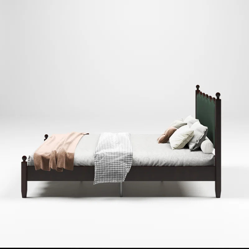 Modern upholstered headboard bed in bedroom interior