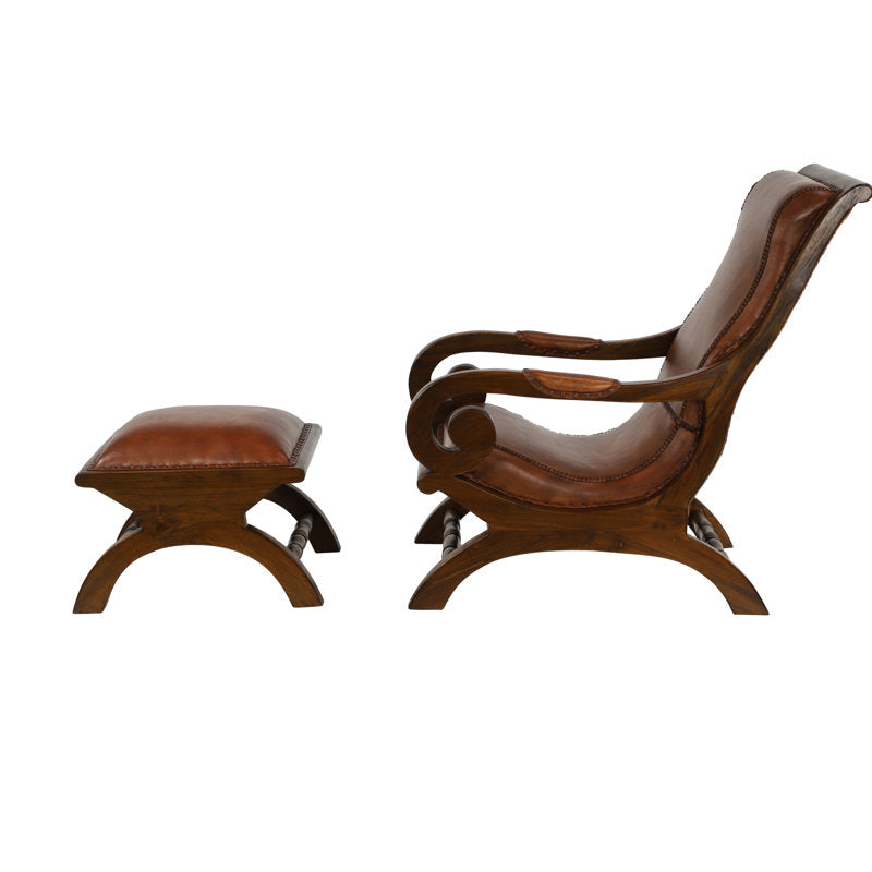Classic leather armchair handcrafted from teak wood