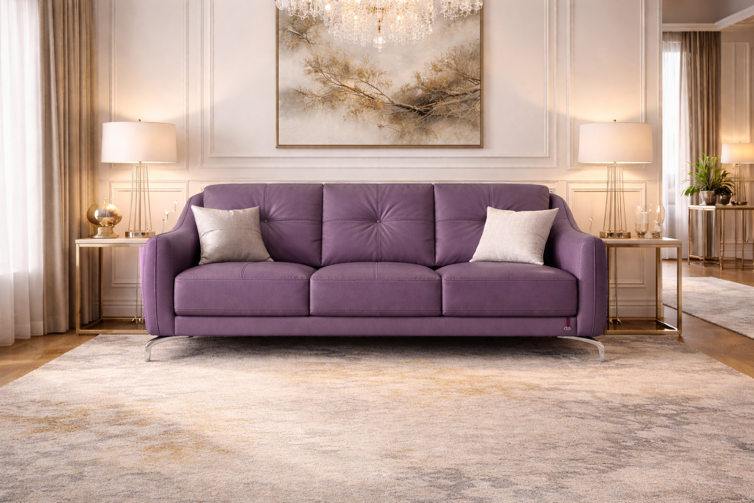 Premium 3 Seater Leatherette Sofa – Modern Luxury Beige Couch for Living Room | Comfortable & Durable Designer Sofa Set