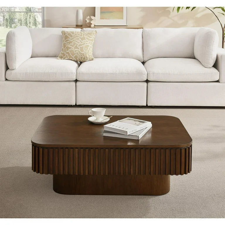 Modern rectangular coffee table with walnut finish