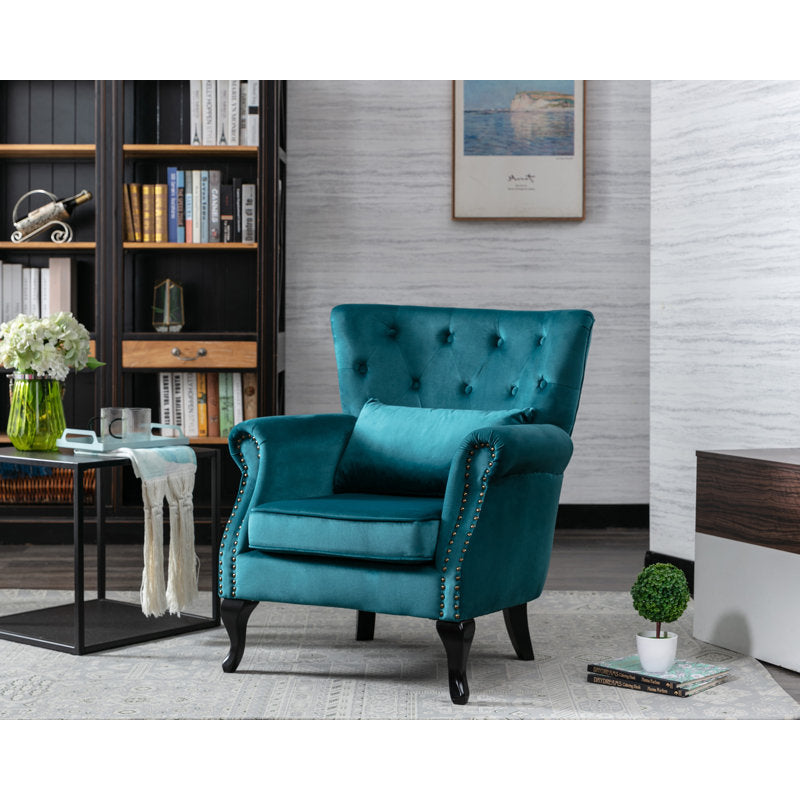 Modern classic wingback chair with teak wood frame